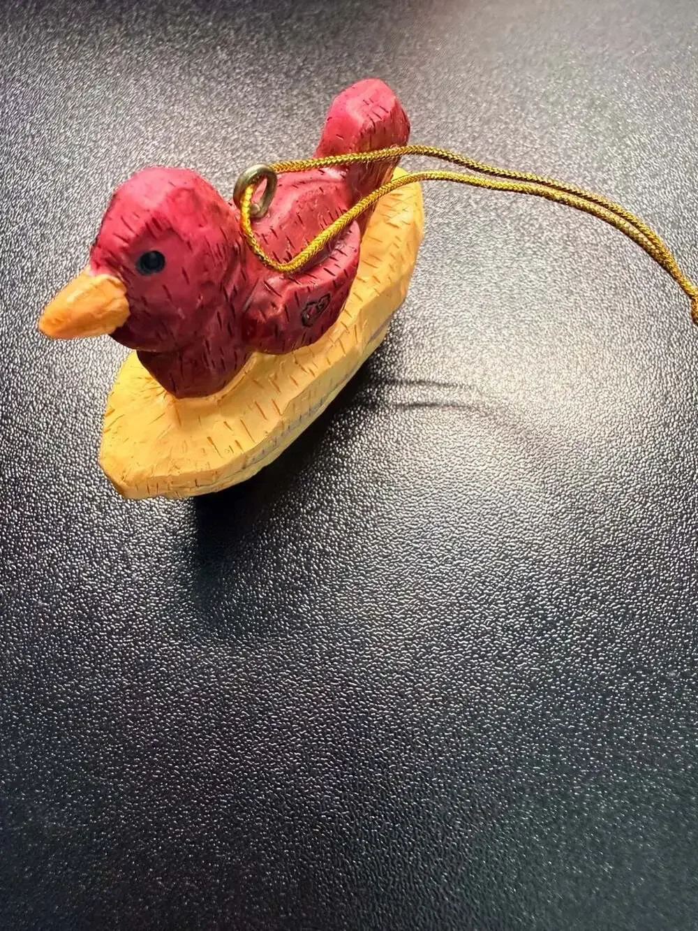Vintage Red Bird In Nest Resin Ornament Country Rustic Wood Look Holiday